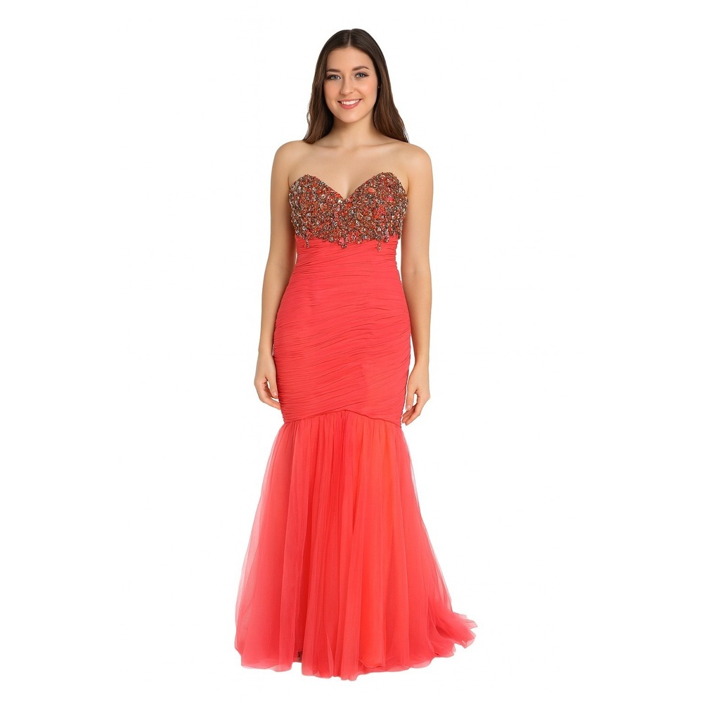 Cassandra Stone Coral Jeweled Sweetheart Mermaid‎ Formal Gown Dress Strapless 4